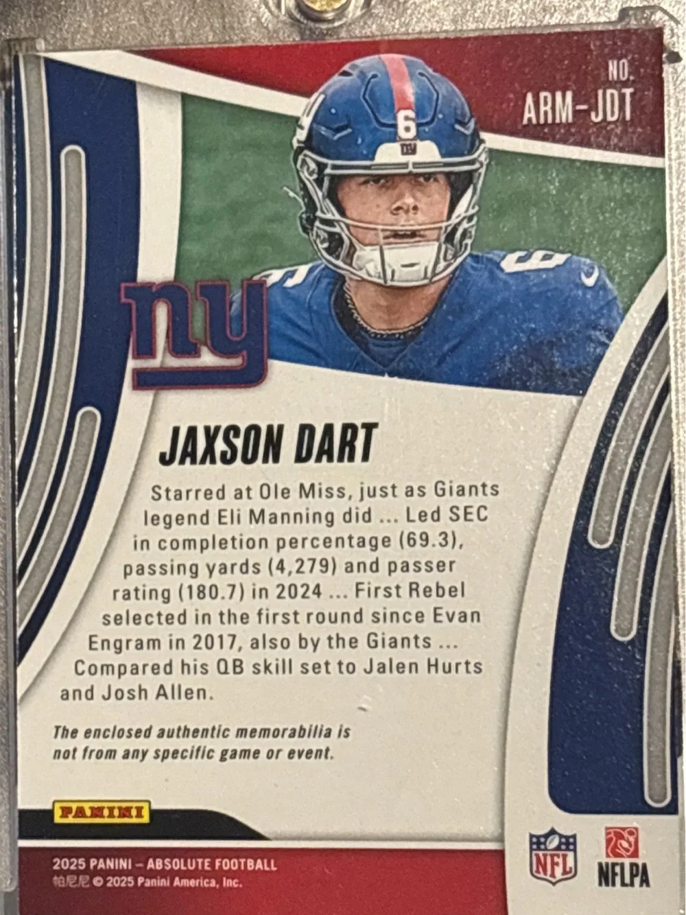 Panini New York Giants Jason Dart Rookie Patch Card